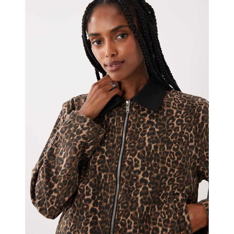 Brave Soul barn jacket with contrast cord collar in leopard