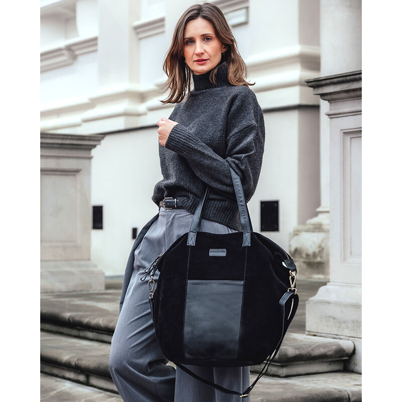 Velká dámská semišová shopper kabelka Marco Mazzini – černá