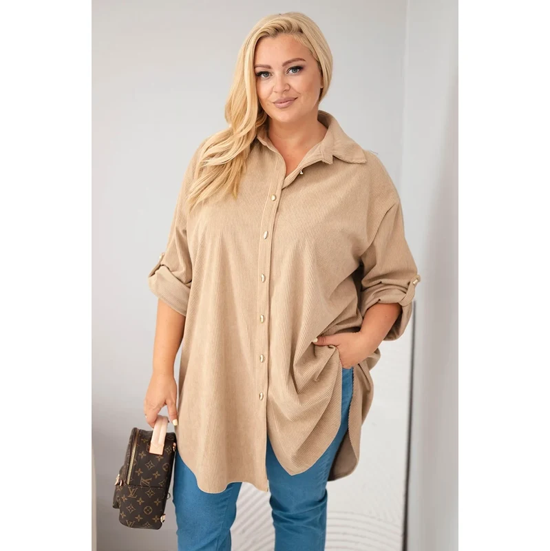 Kesi Włoski Plus Size dámská viskózová košile camel