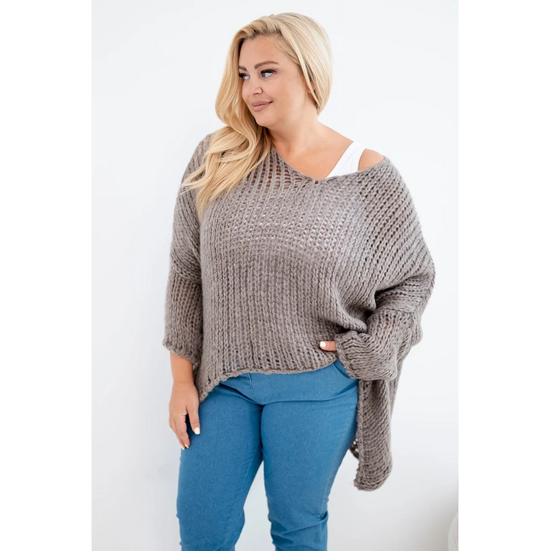 Kesi Dámský svetr dírkovaný oversize s výstřihem do V a delším