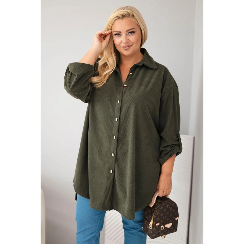 Kesi Dámská košile Plus Size z viskózy manšestrová s odepínacími