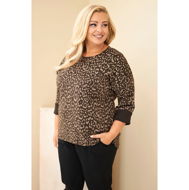Kesi Dámská halenka Plus Size s leopardím vzorem a delším zadním