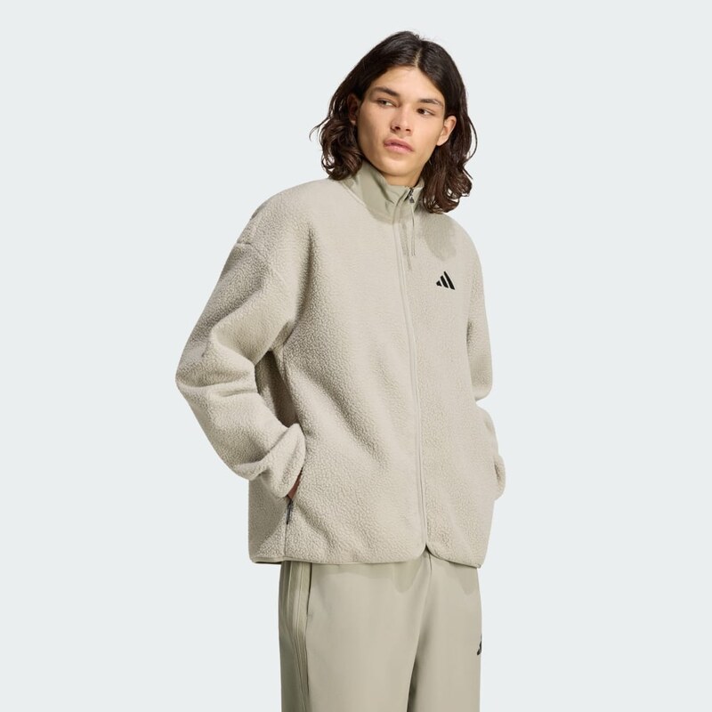 Adidas Flísová mikina City Tech 3 Stripes High Pile se zipem po