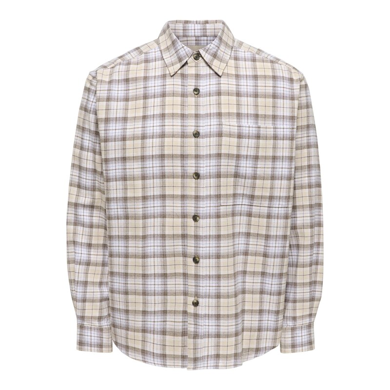 Only & Sons Košile ONSGUDMUND hnědá / offwhite
