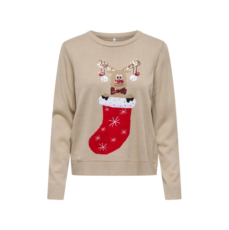 ONLY Svetr ONLXmas Shine béžová / červená / bílá
