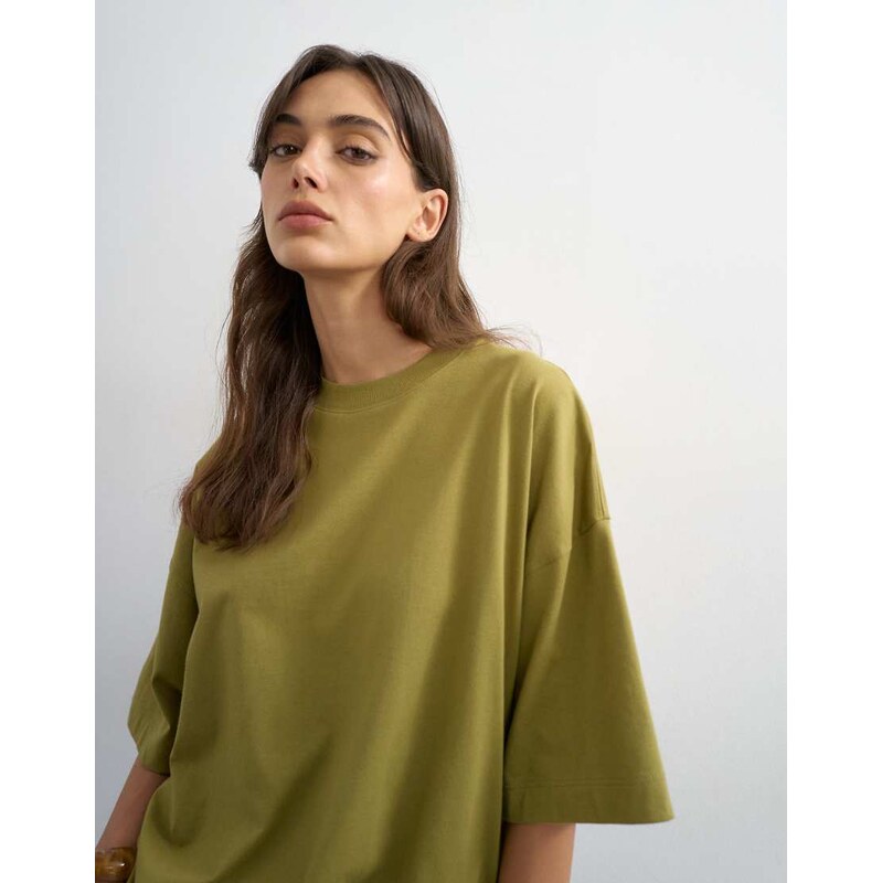 Topshop oversized drop shoulder tee in green