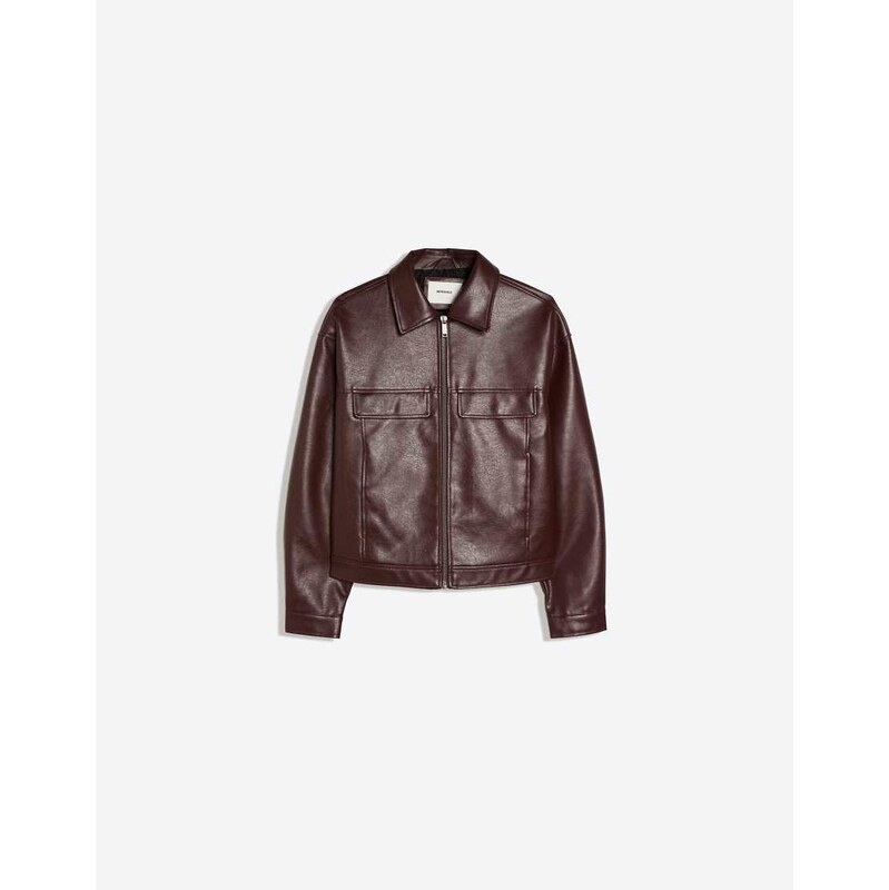 Bershka Boxy leather effect jacket in black