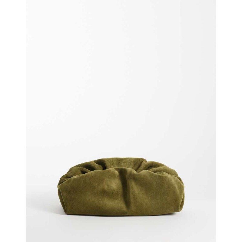 ASOS DESIGN Premium suede cloud clutch bag in olive-Green