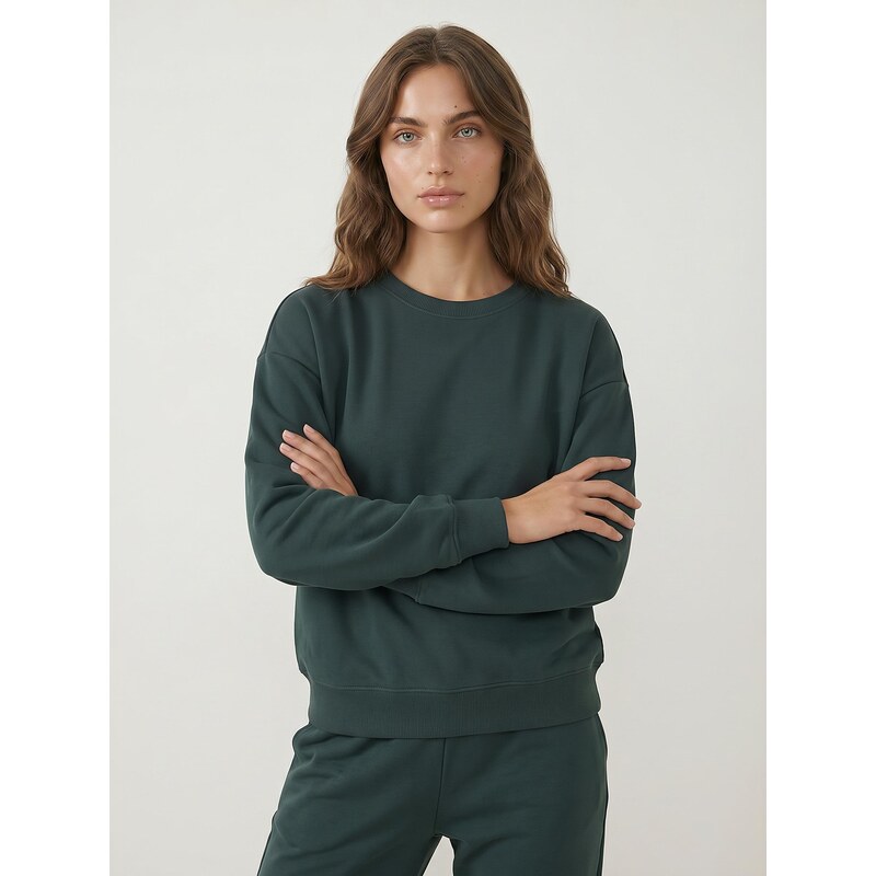 Sinsay - Basic mikina crewneck - zelená