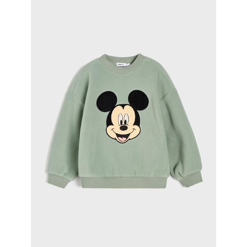 Sinsay - Fleecová mikina s nášivkou Mickey Mouse - tmavě zelená