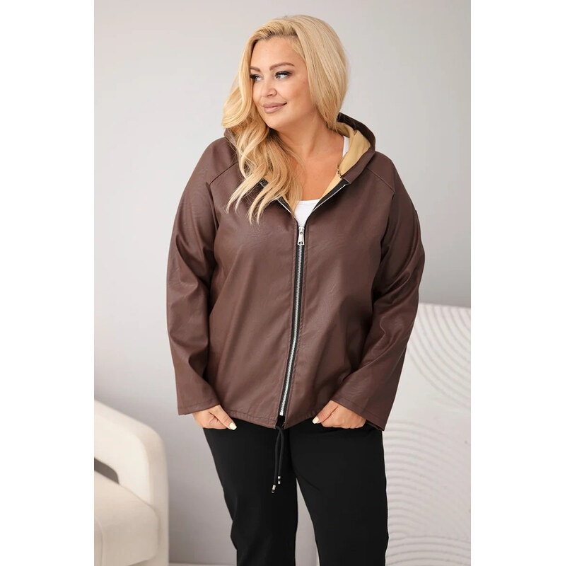 K-Fashion Dámská bunda Plus Size s kapucí a nastavitelným