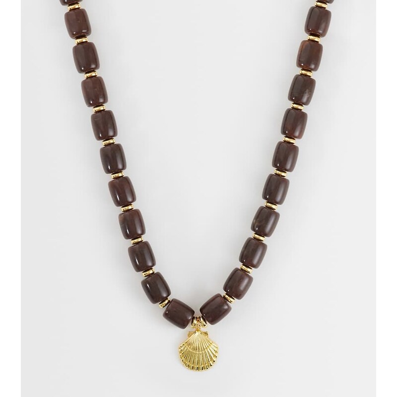 Orelia statement shell brown beaded necklace in 18ct gold plated