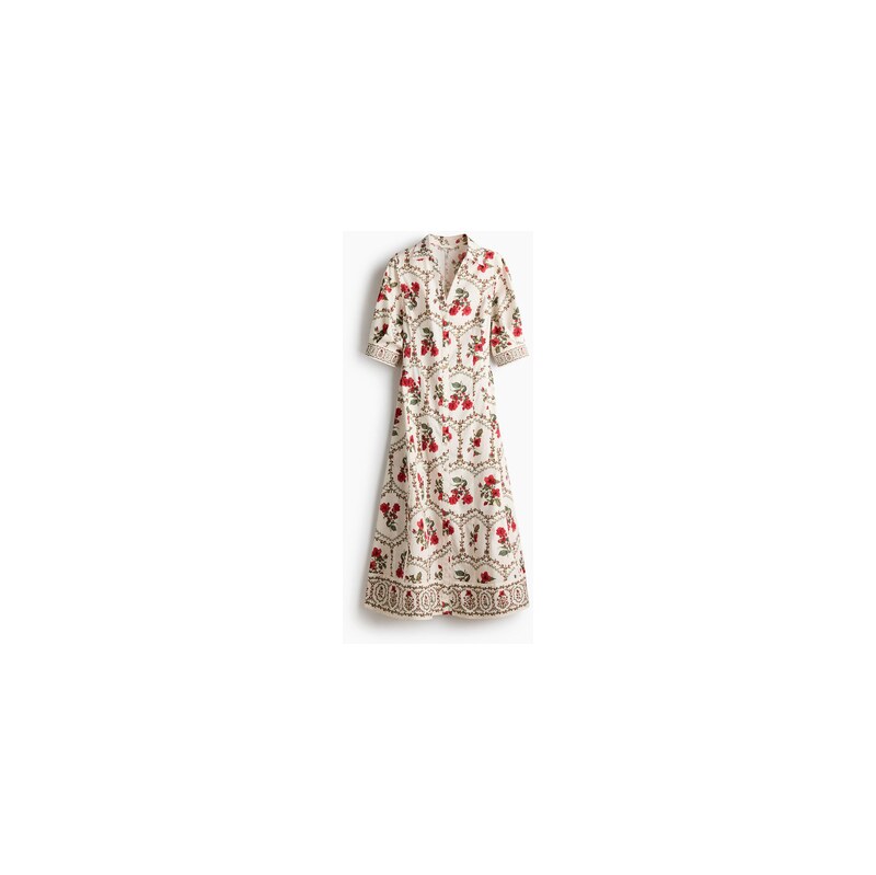 H&M - Košilové šaty z popelínu - Krémová/Květiny