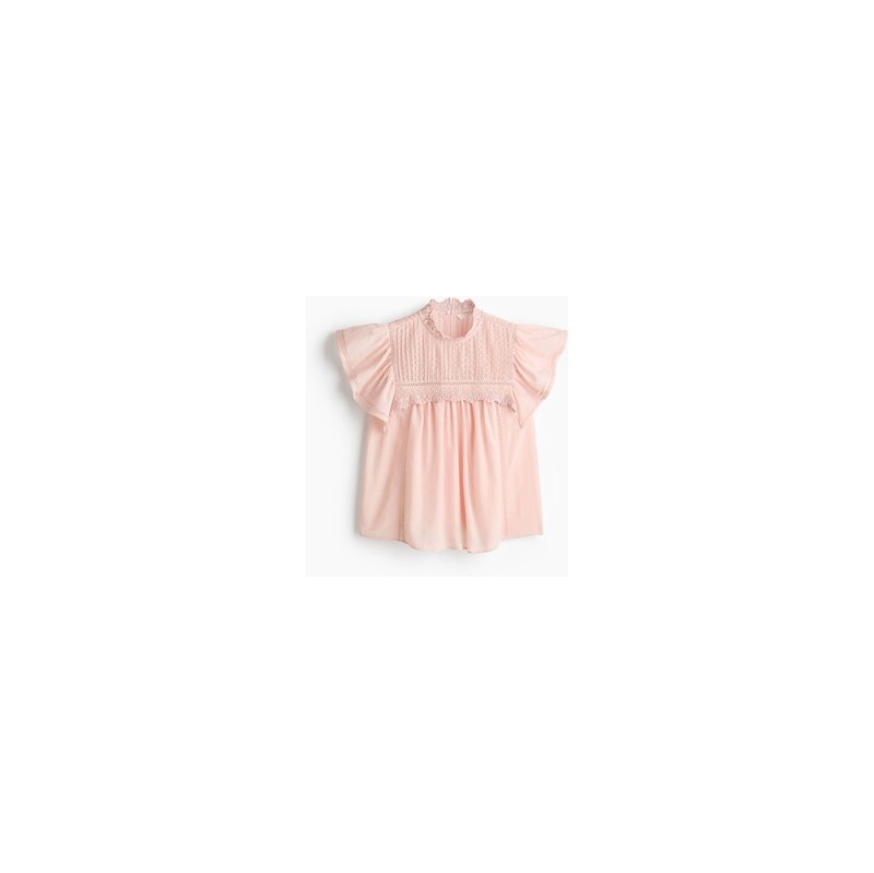 H&M - Halenkas krajkovými lemy a volánkovými rukávy - Světle
