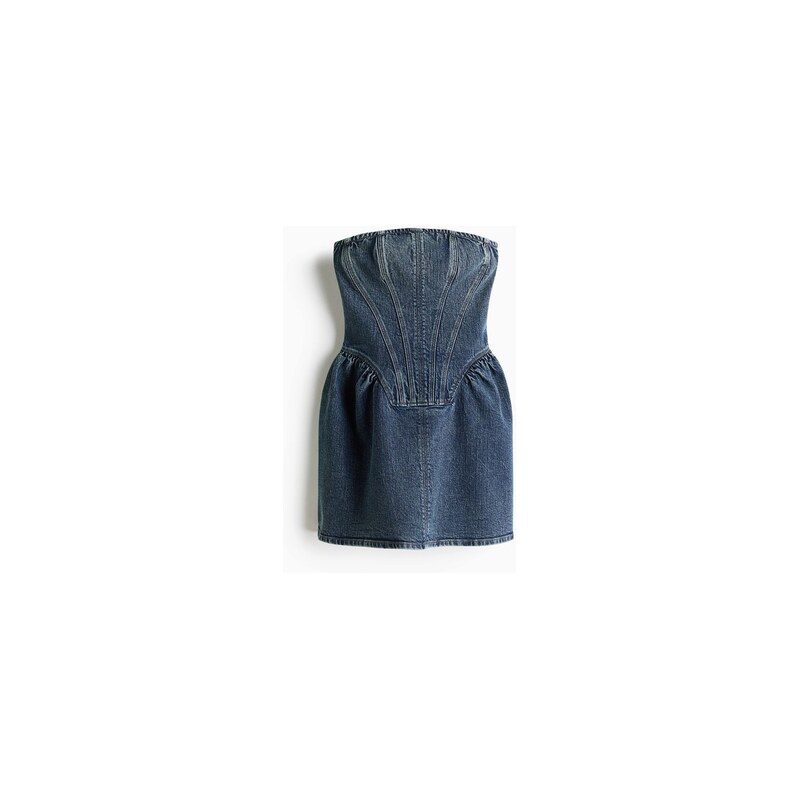H&M - Džínové šaty bandeau ve tvaru přesýpacích hodin - Denim
