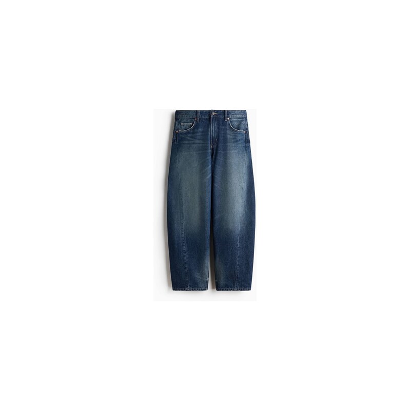 H&M - Barrel Regular Waist Jeans - Tmavý Denim Blue