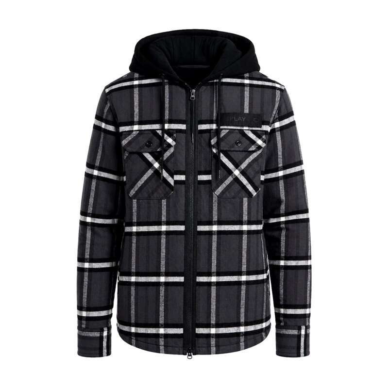 REPLAY Košile tmavě šedá / černá / offwhite