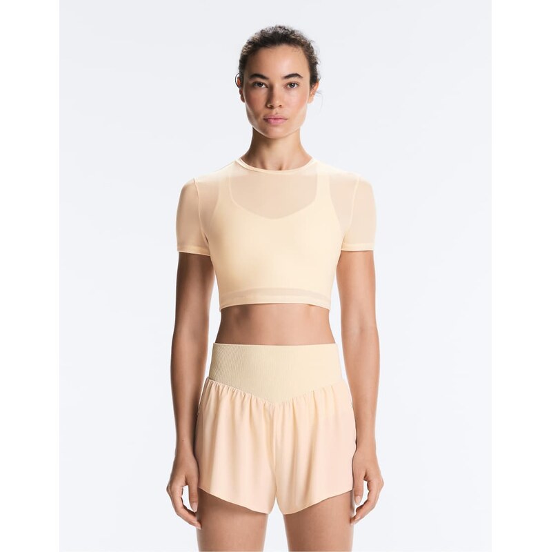 OYSHO Short-sleeved sheer tank top in vanilla-Yellow