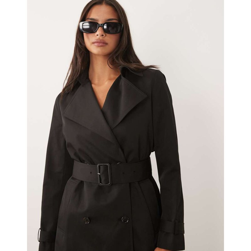 Forever New button down tie detail trench coat in black