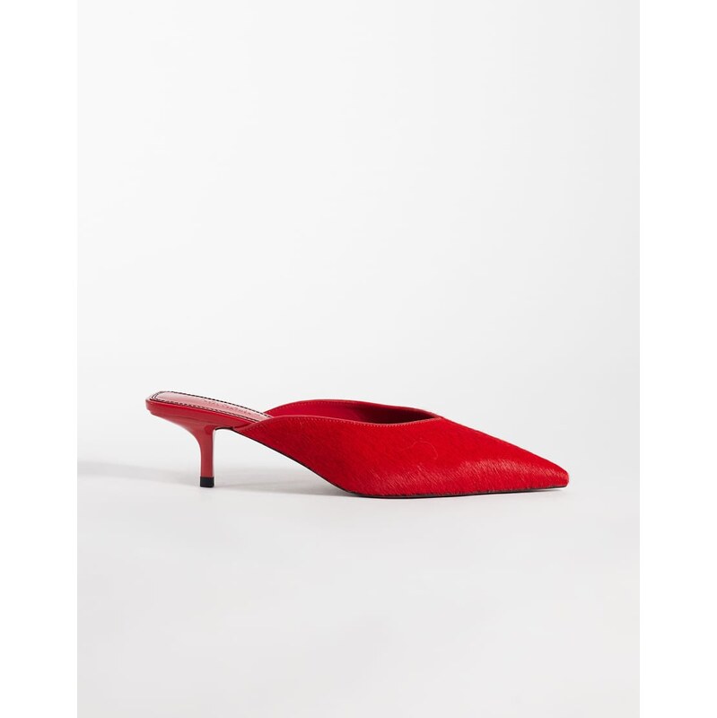ASOS DESIGN Surprise hair on real leather pointed kitten heeled
