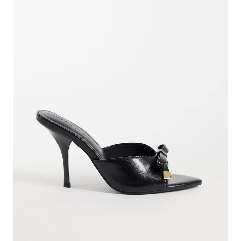 ASOS DESIGN Wide Fit Nelly bow detail high heeled mules in black