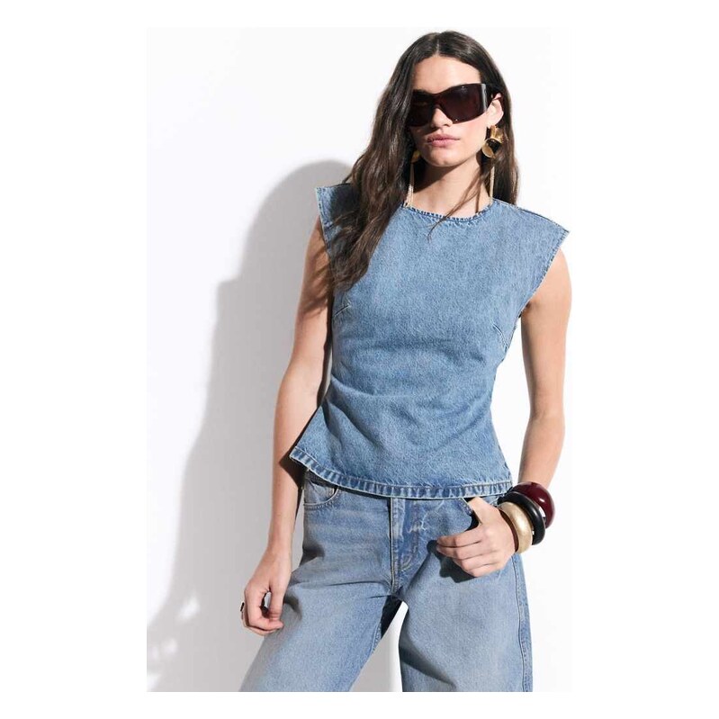 ASOS DESIGN denim shoulder pad sleeveless co-ord in light mid