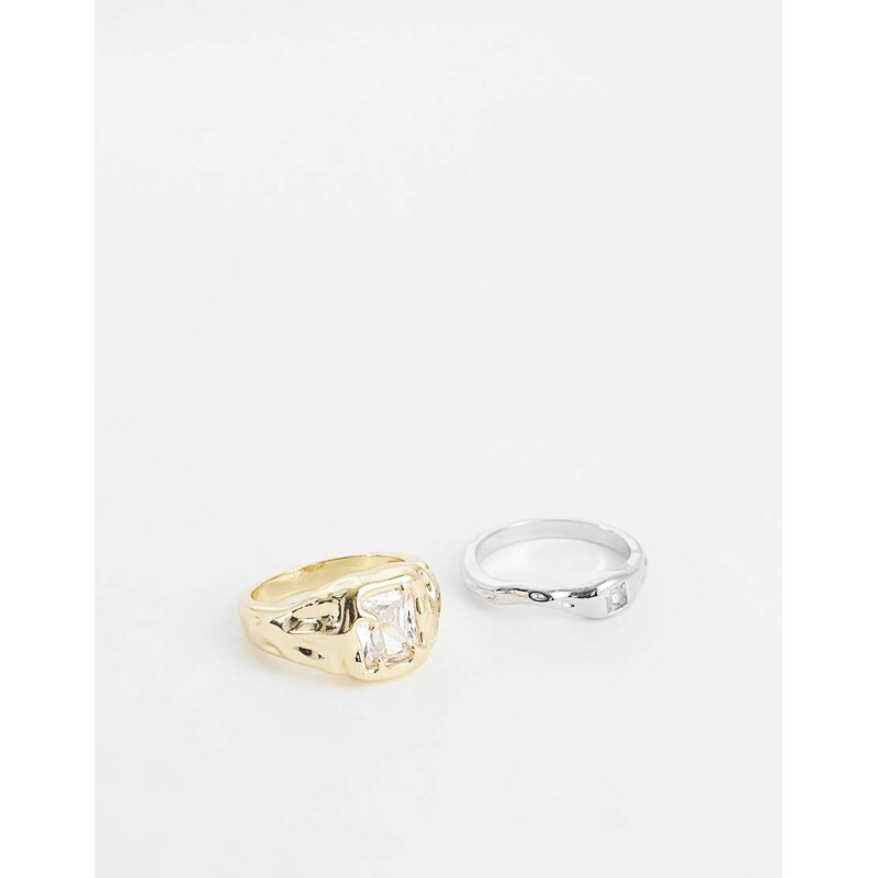 Kaiia exclusive 2 pack molten metal detail gem front ring in