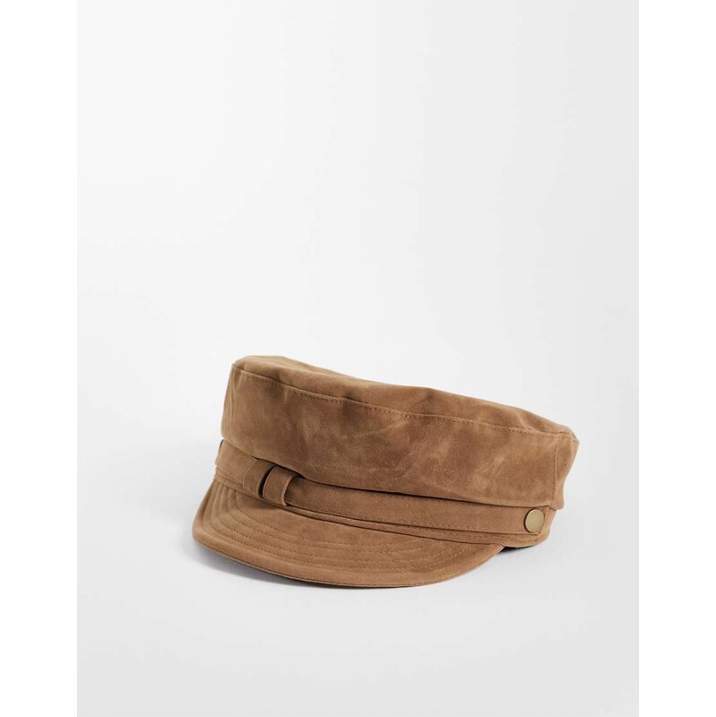 Kaiia exclusive faux suede baker boy cap in light brown-White