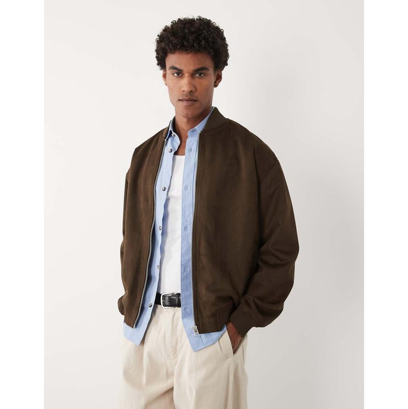 ASOS DESIGN faux suede oversized jacket in brown