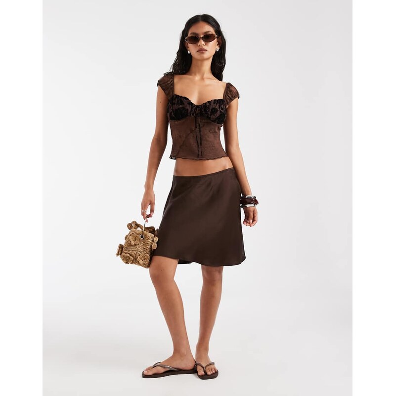 Kiss the Sky milkmaid lace top with devore floral detail in