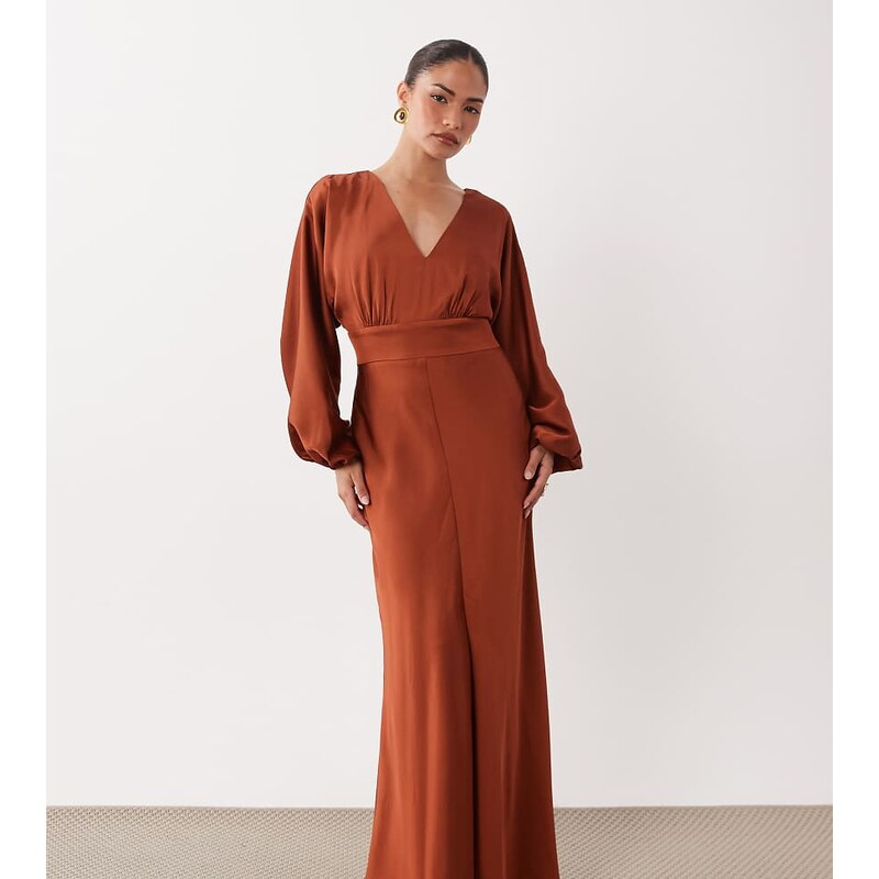 Forever New Petite satin v neck batwing slit front maxi dress in