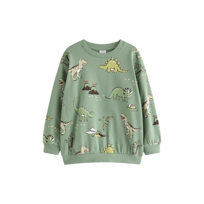 Lindex Mikina Dino tmavě hnědá / khaki / mátová / bílá