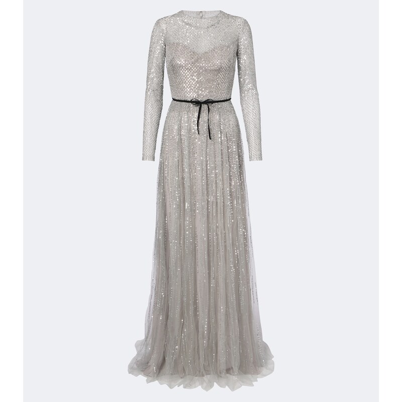 Monique Lhuillier Bow-detail sequined tulle bustier gown