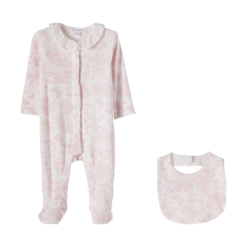 Tartine et Chocolat Floral cotton onesie and bib set