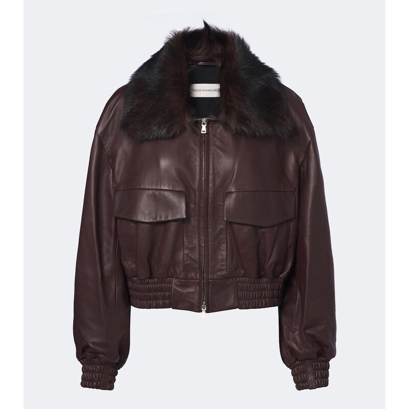 Nour Hammour Shearling-trimmed leather blouson jacket