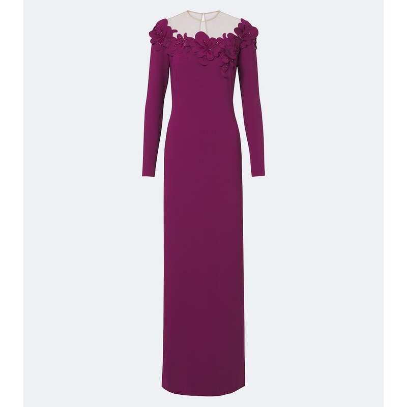Costarellos Embellished floral-appliqué gown