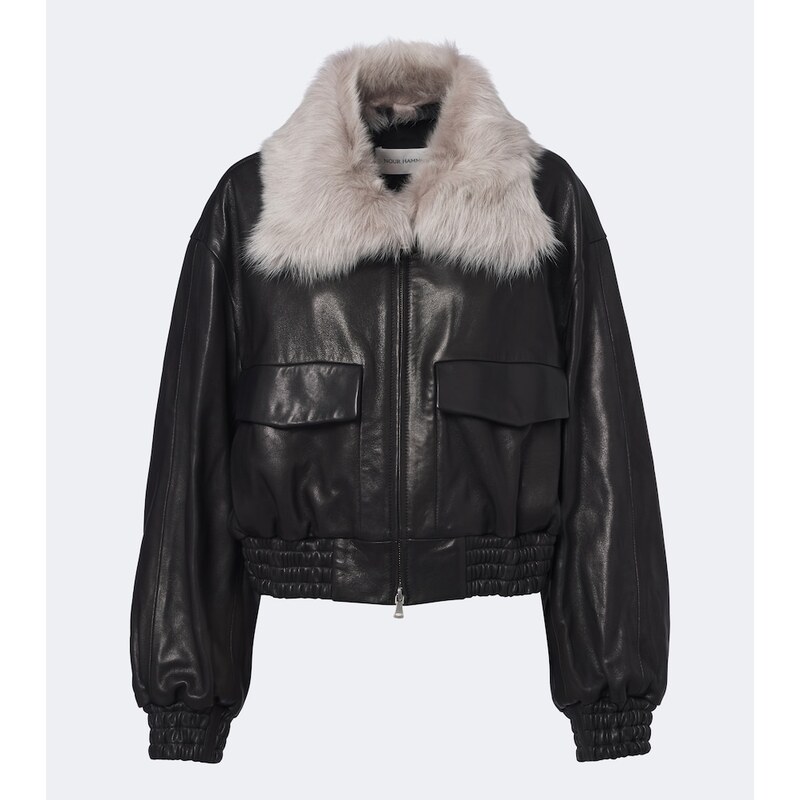 Nour Hammour Shearling-trimmed leather blouson jacket