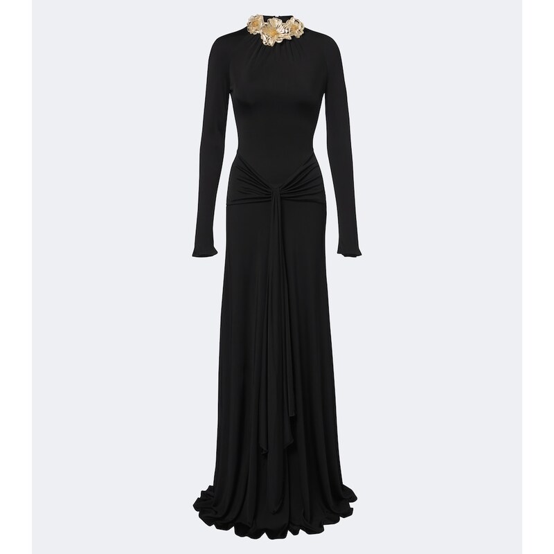 David Koma Draped floral-appliqué gown