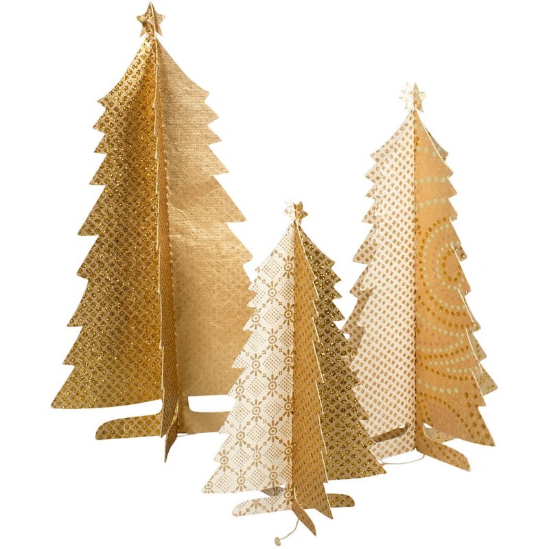 Maileg Papírový vánoční stromeček Gold - set 3 ks