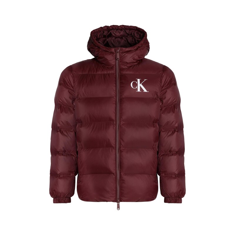 Calvin Klein Jeans Přechodná bunda burgundská červeň / bílá