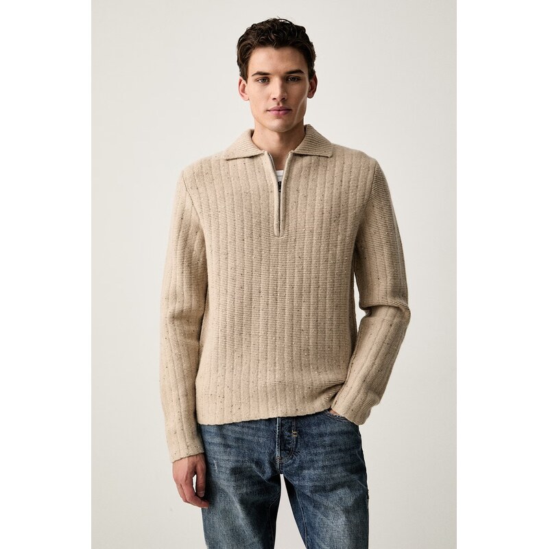 G-Star svetr pánský s příměsí vlny Polo collar half zip