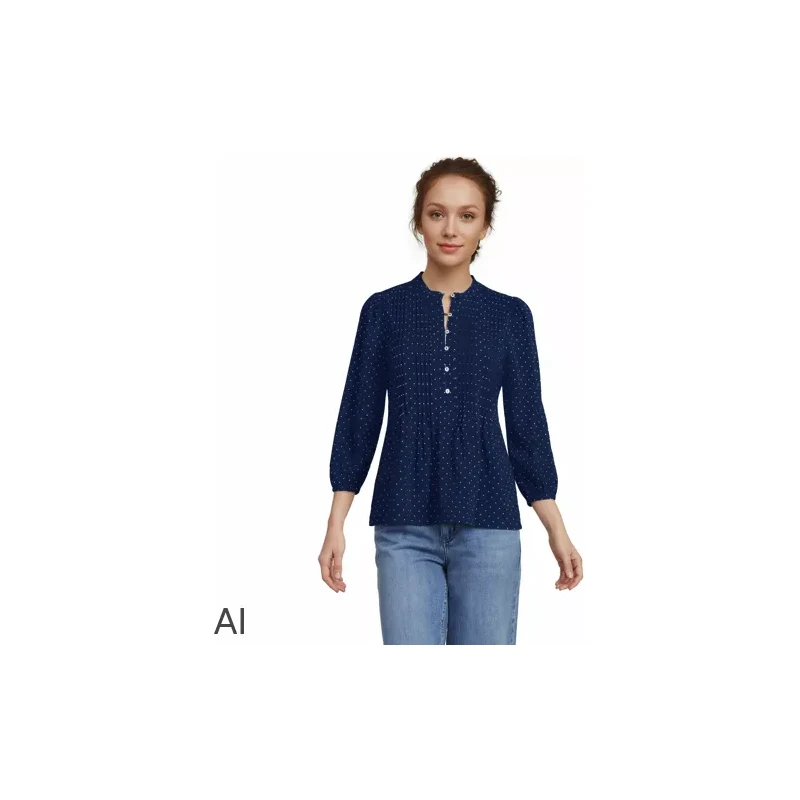 Cotton Modal Three Quarter Sleeve Pintuck Top, Women, size: L,