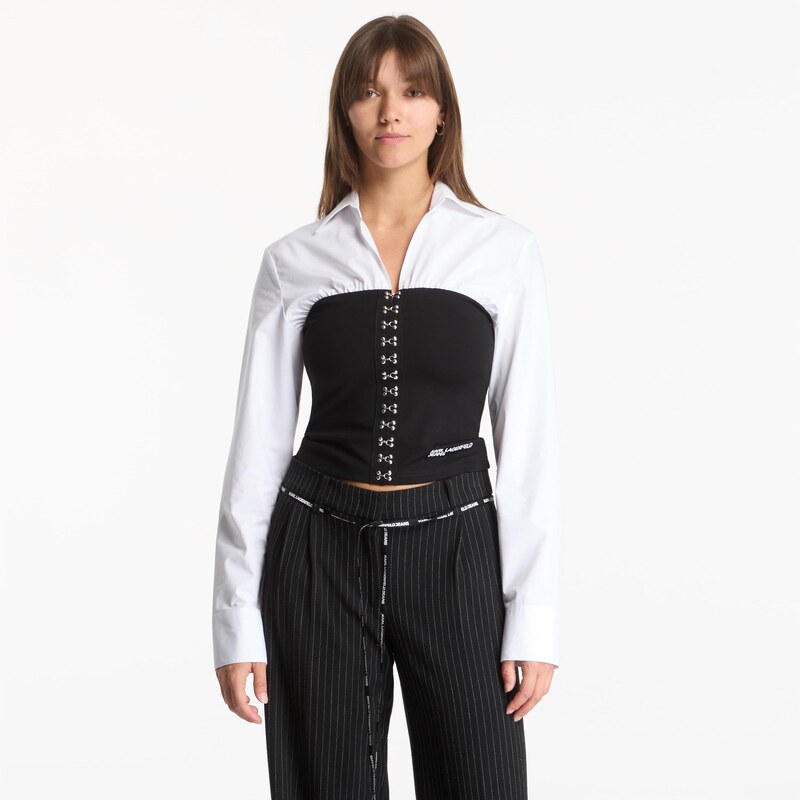 Košile Karl Lagerfeld Jeans Mixed Poplin Blouse Black M