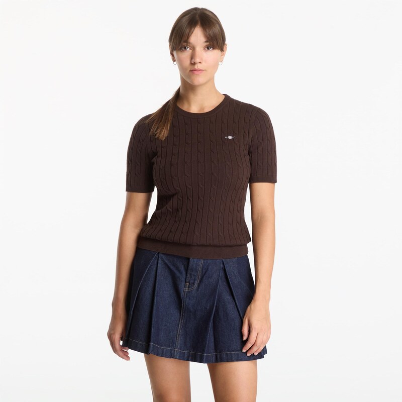 Svetr Gant Stretch Cotton Cable Ss C-Neck Dark Brown M