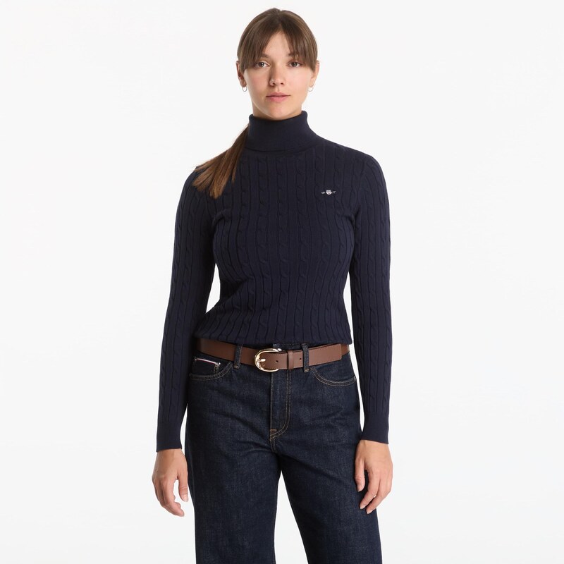 Svetr Gant Stretch Cotton Cable Turtleneck Evening Blue S