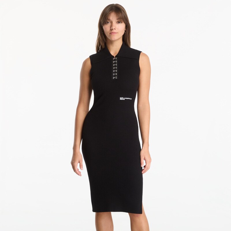 Šaty Karl Lagerfeld Jeans Knit Collar Dress Black XS