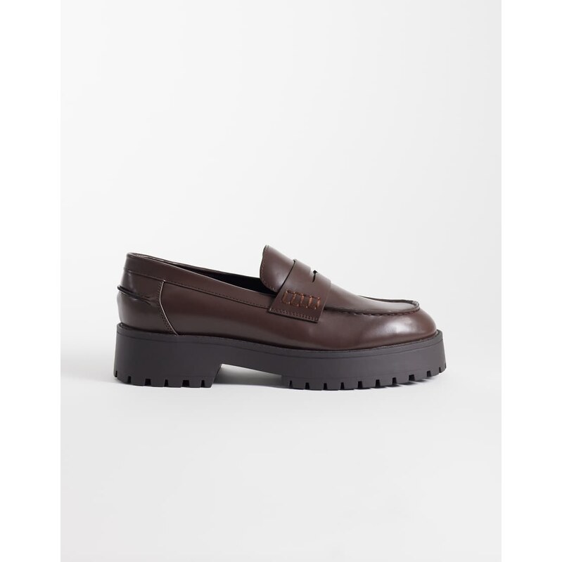 ASOS DESIGN penny loafers with cleated sole in brown