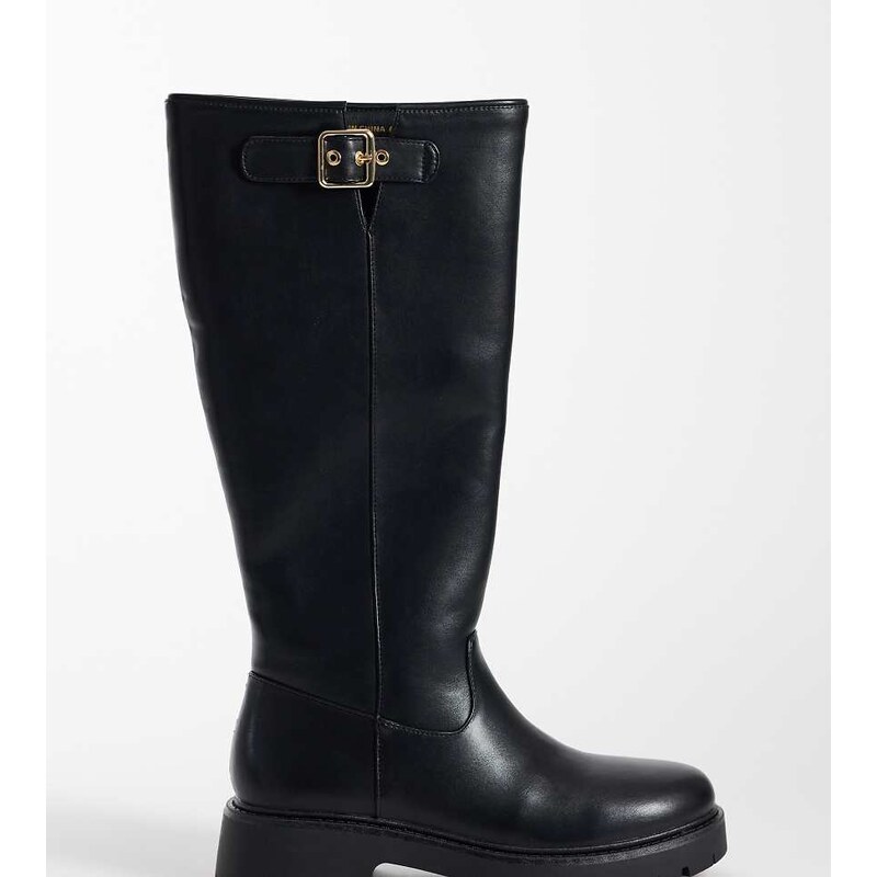 London Rebel Wide Fit Trista chunky knee boots with buckle