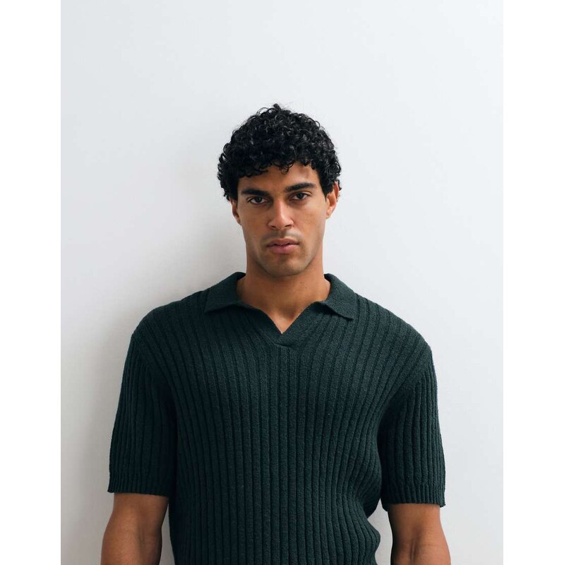ASOS DESIGN oversized knitted ribbed texture polo in green