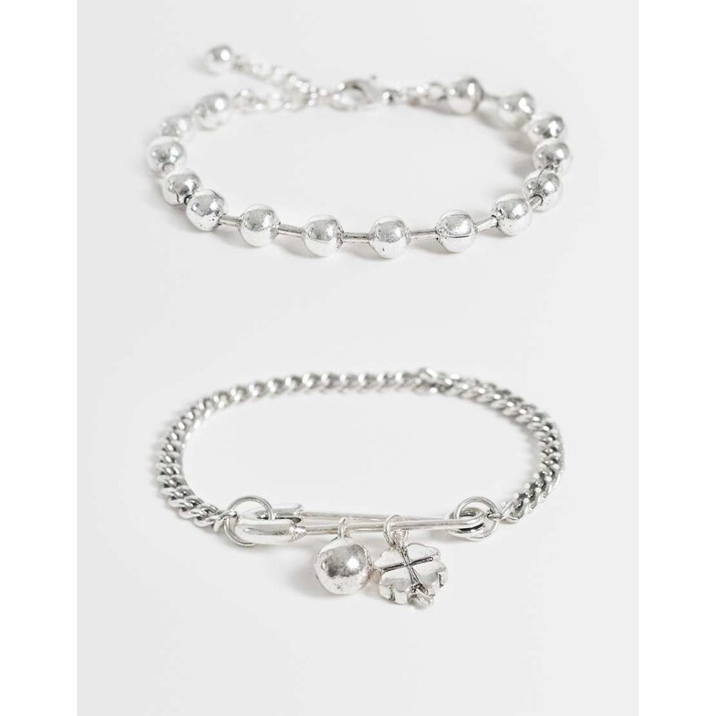 Reclaimed Vintage burnished silver bracelet two pack with safety